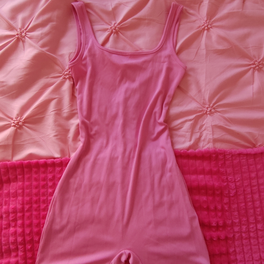 Women's Sleeveless Pink Ribbed Onesie | Cotton Pink Ribbed Onesie